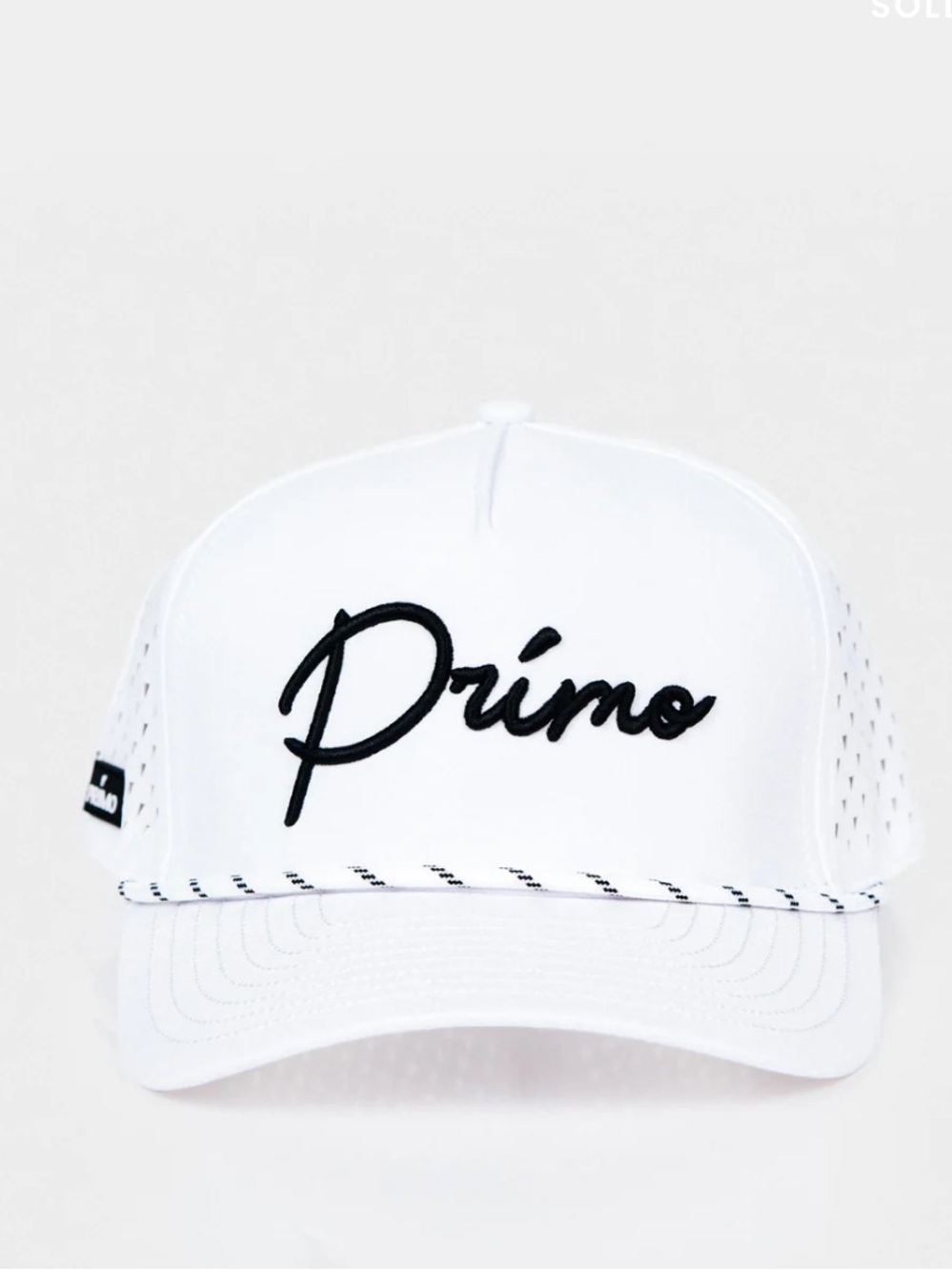 Primo White Cursive Rope Snapback Hat